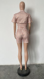 Women Casual Check Print Top and Shorts Two-Piece Set