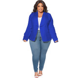 Women Solid Turndown Collar Long Sleeve Blazer