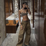Retro low-waist loose woven pants women's multi-pocket Casual Cargo pants