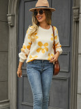 Autumn and winter women's printed sweater pullover flower plus size sweater