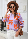 Autumn and winter women's printed sweater pullover flower plus size sweater
