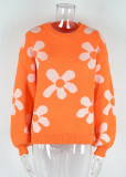 Autumn and winter women's printed sweater pullover flower plus size sweater