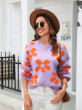 Autumn and winter women's printed sweater pullover flower plus size sweater