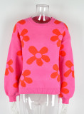 Autumn and winter women's printed sweater pullover flower plus size sweater