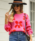 Autumn and winter women's printed sweater pullover flower plus size sweater