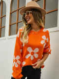 Autumn and winter women's printed sweater pullover flower plus size sweater