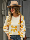 Autumn and winter women's printed sweater pullover flower plus size sweater