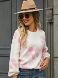 Autumn and winter women's printed sweater pullover flower plus size sweater