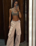 Retro low-waist loose woven pants women's multi-pocket Casual Cargo pants