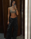 Retro low-waist loose woven pants women's multi-pocket Casual Cargo pants