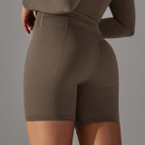 Seamless Solid Color Jacquard High Waist Tummy Control Butt Lift Yoga Shorts Sports Running Fitness Pants Women