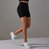 Seamless Solid Color Jacquard High Waist Tummy Control Butt Lift Yoga Shorts Sports Running Fitness Pants Women