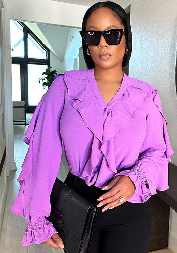 Fashion Solid Irregular Turndown Collar Shirt Top