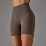 Seamless Solid Color Jacquard High Waist Tummy Control Butt Lift Yoga Shorts Sports Running Fitness Pants Women