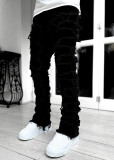 Men's Denim Straight Leg Pants Street Fashion Stretch Patch Denim Straight Leg Pants