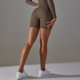 Seamless Solid Color Jacquard High Waist Tummy Control Butt Lift Yoga Shorts Sports Running Fitness Pants Women