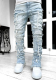 Men's Denim Straight Leg Pants Street Fashion Stretch Patch Denim Straight Leg Pants