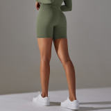 Seamless Solid Color Jacquard High Waist Tummy Control Butt Lift Yoga Shorts Sports Running Fitness Pants Women