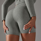 Seamless Solid Color Jacquard High Waist Tummy Control Butt Lift Yoga Shorts Sports Running Fitness Pants Women