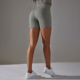 Seamless Solid Color Jacquard High Waist Tummy Control Butt Lift Yoga Shorts Sports Running Fitness Pants Women