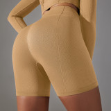 Seamless Solid Color Jacquard High Waist Tummy Control Butt Lift Yoga Shorts Sports Running Fitness Pants Women