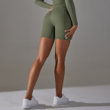 Seamless Solid Color Jacquard High Waist Tummy Control Butt Lift Yoga Shorts Sports Running Fitness Pants Women