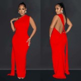 Women's Fashion Solid Color Low Back Pleated Irregular Maxi Dress For Women