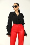 Fashion Solid Irregular Turndown Collar Shirt Top