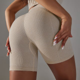 Seamless Solid Color Jacquard High Waist Tummy Control Butt Lift Yoga Shorts Sports Running Fitness Pants Women