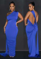 Women's Fashion Solid Color Low Back Pleated Irregular Maxi Dress For Women