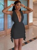 Sexy Deep V-Neck Sleeveless Bodycon Irregular Dress Trendy Female Dress
