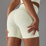 Seamless Solid Color Jacquard High Waist Tummy Control Butt Lift Yoga Shorts Sports Running Fitness Pants Women