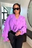 Fashion Solid Irregular Turndown Collar Shirt Top