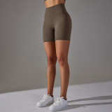 Seamless Solid Color Jacquard High Waist Tummy Control Butt Lift Yoga Shorts Sports Running Fitness Pants Women