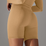 Seamless Solid Color Jacquard High Waist Tummy Control Butt Lift Yoga Shorts Sports Running Fitness Pants Women