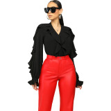 Fashion Solid Irregular Turndown Collar Shirt Top
