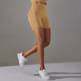 Seamless Solid Color Jacquard High Waist Tummy Control Butt Lift Yoga Shorts Sports Running Fitness Pants Women