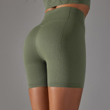 Seamless Solid Color Jacquard High Waist Tummy Control Butt Lift Yoga Shorts Sports Running Fitness Pants Women