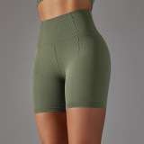 Seamless Solid Color Jacquard High Waist Tummy Control Butt Lift Yoga Shorts Sports Running Fitness Pants Women