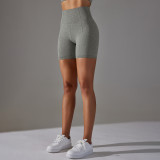 Seamless Solid Color Jacquard High Waist Tummy Control Butt Lift Yoga Shorts Sports Running Fitness Pants Women