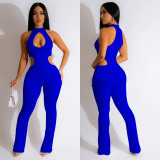 Women Solid Sexy Halter Neck Cutout Jumpsuit