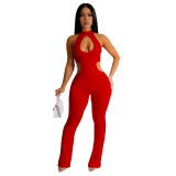 Women Solid Sexy Halter Neck Cutout Jumpsuit