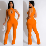Women Solid Sexy Halter Neck Cutout Jumpsuit
