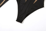 Summer Women Sexy Casual Mesh Patchwork High Waist Long Sleeve Bodysuit