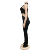 Women Solid Sexy Halter Neck Cutout Jumpsuit