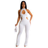 Women Solid Sexy Halter Neck Cutout Jumpsuit