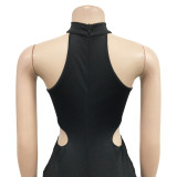 Women Solid Sexy Halter Neck Cutout Jumpsuit