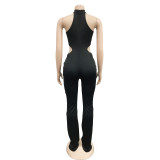 Women Solid Sexy Halter Neck Cutout Jumpsuit