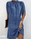 Women Round Neck Oversized Bat Sleeves Round Neck Dress