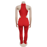 Women Solid Sexy Halter Neck Cutout Jumpsuit